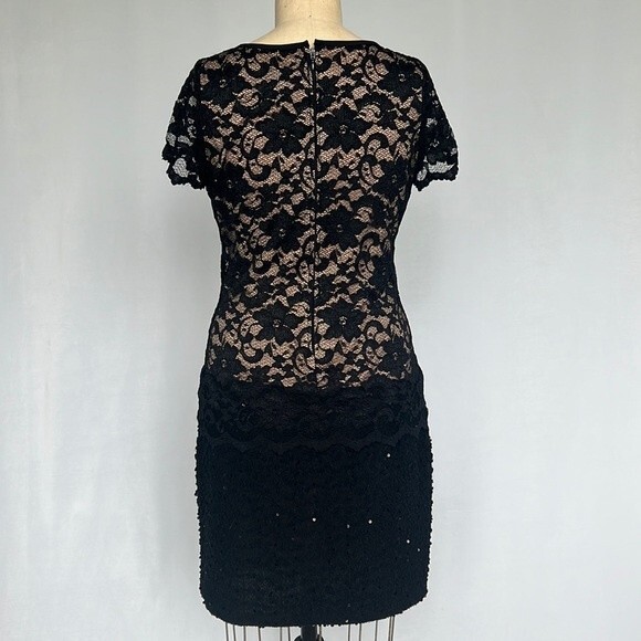 Joseph Ribkoff Black Lace Sequin Dress Nude Lining Ladies Size 10 Stretchy - Picture 6 of 10
